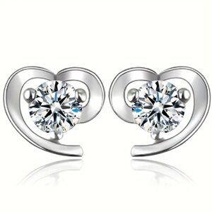 NWOT - Diamond and Silver Heart Crystal Earrings